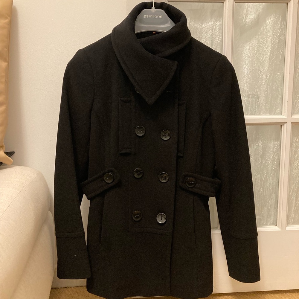 Tahari Women's Elegant Black Pea Coat